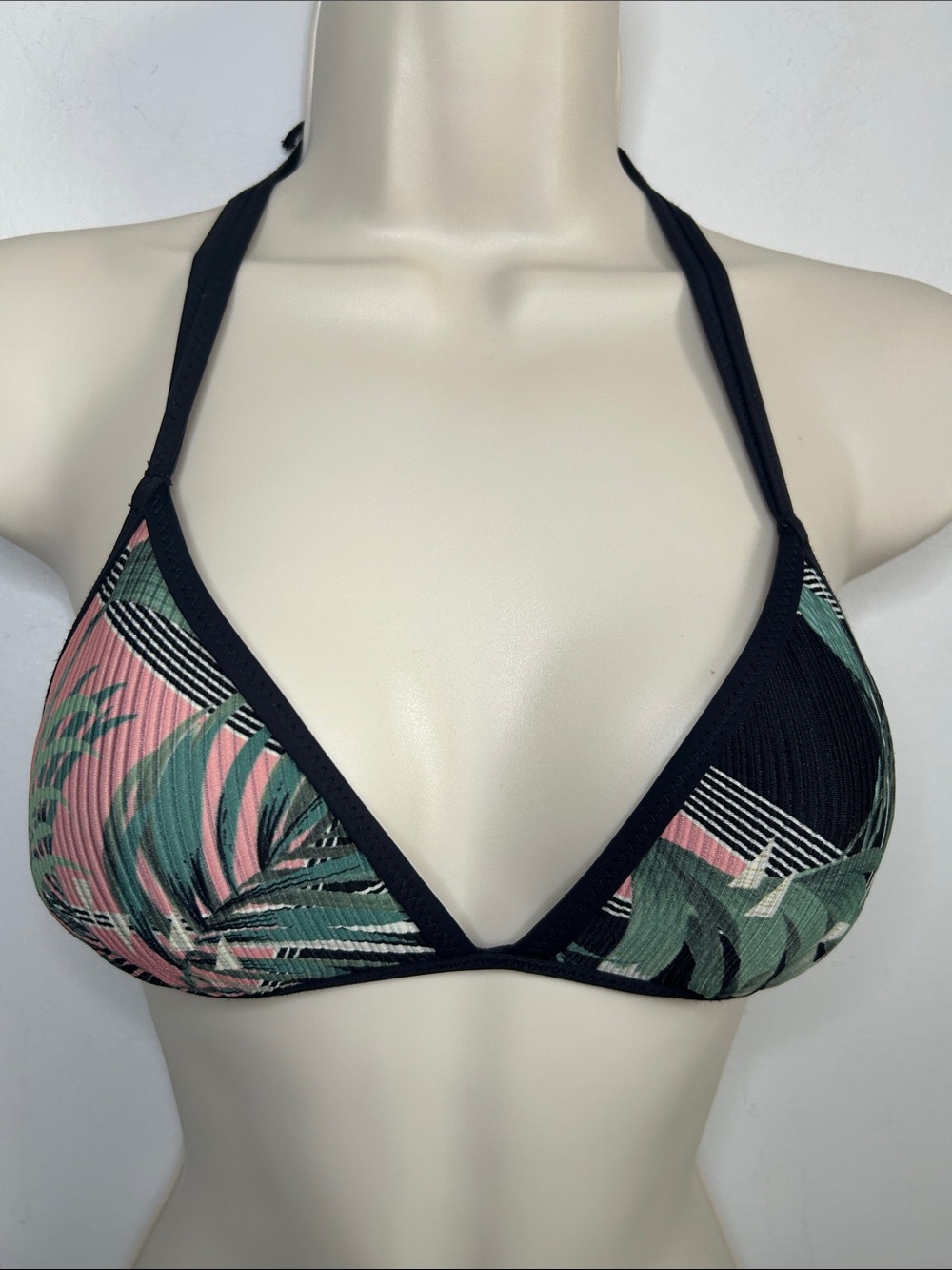 Track & Field Brazillian Palm-Print Triangle Bikini Top - Black & Pink
